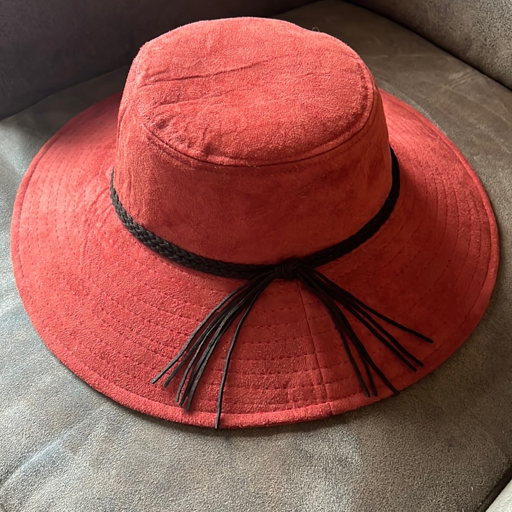 Red faux suede hat